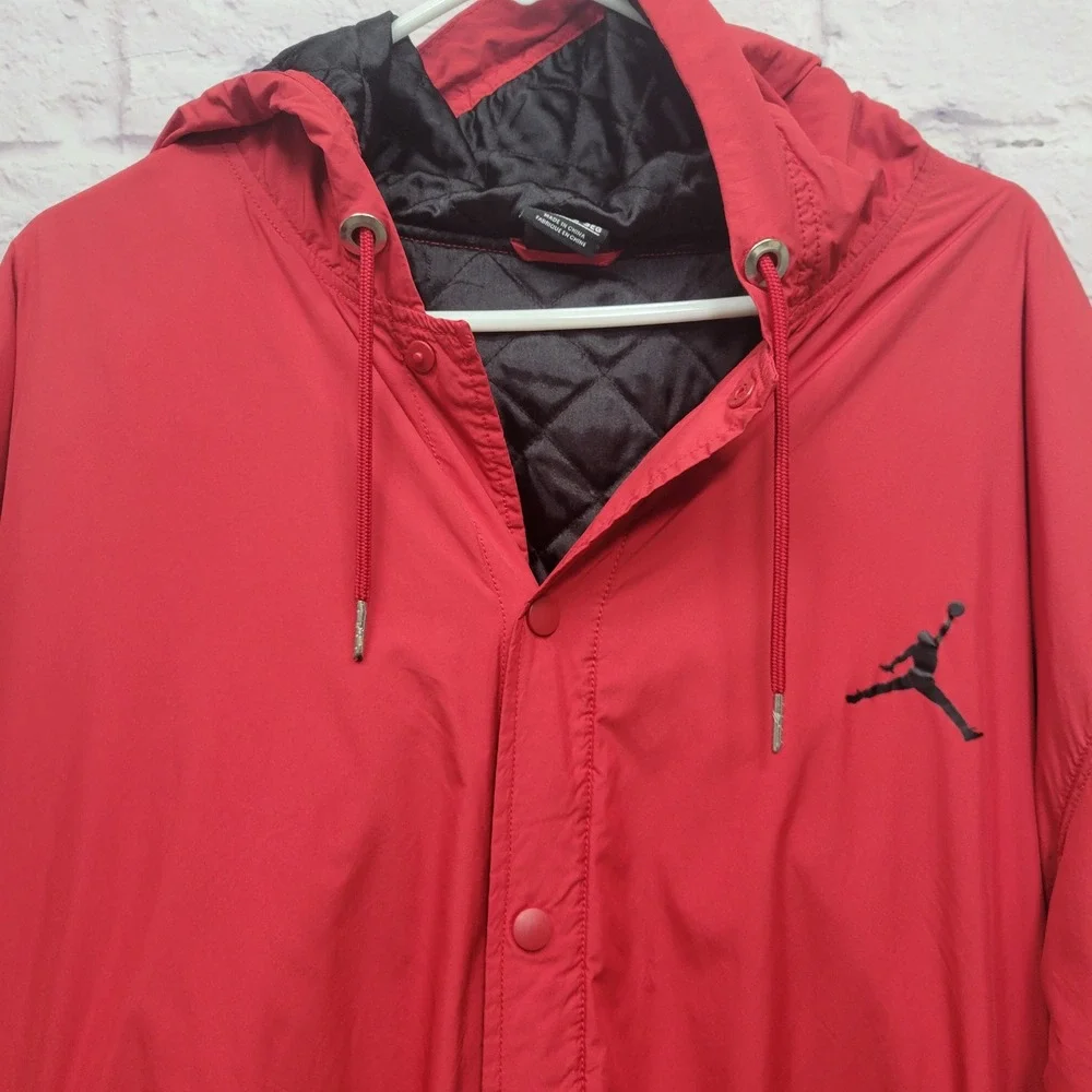 Y2K Michael Jordan Red Warmup Hooded Jacket Adult XL Quilted Lining‎ #23 Snaps